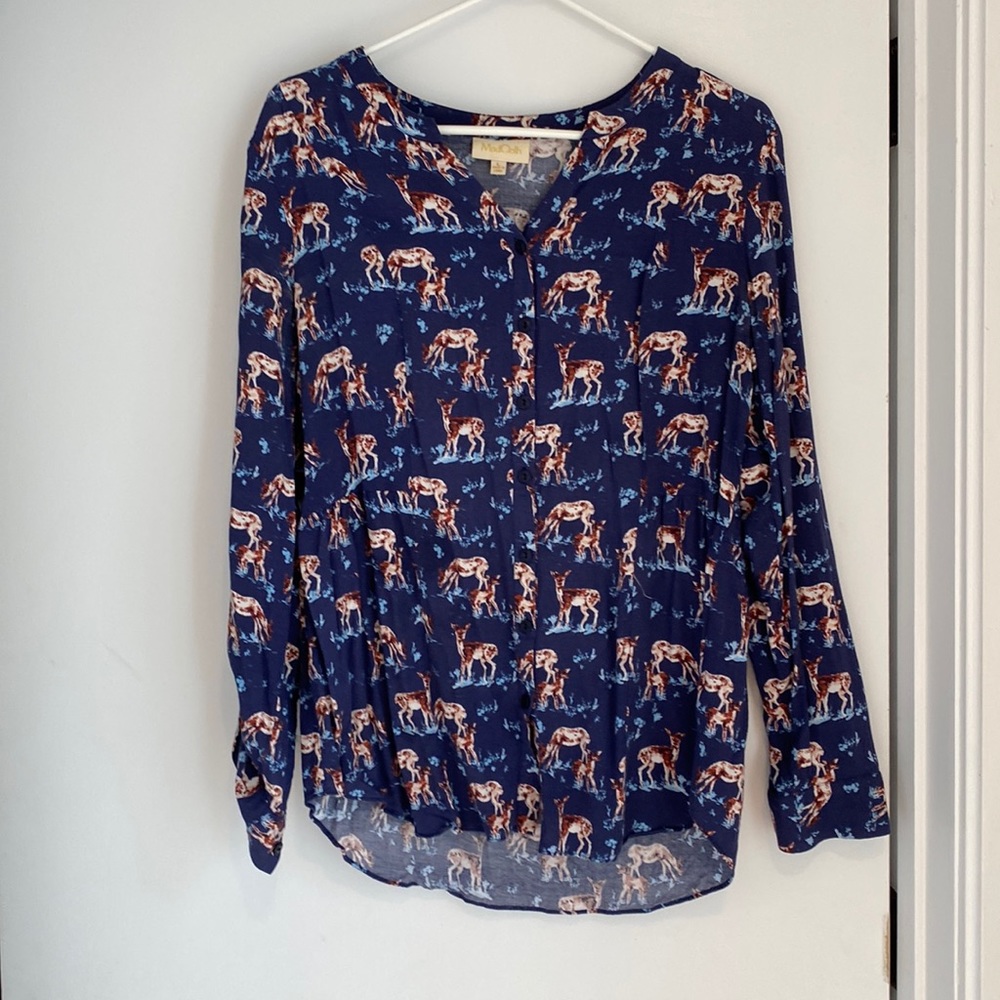 Navy blue Modcloth tunic with deer. Size large.